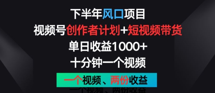 下半年风口项目，视频号创作者计划+视频带货，一个视频两份收益，十分钟一个视频【揭秘】 -1